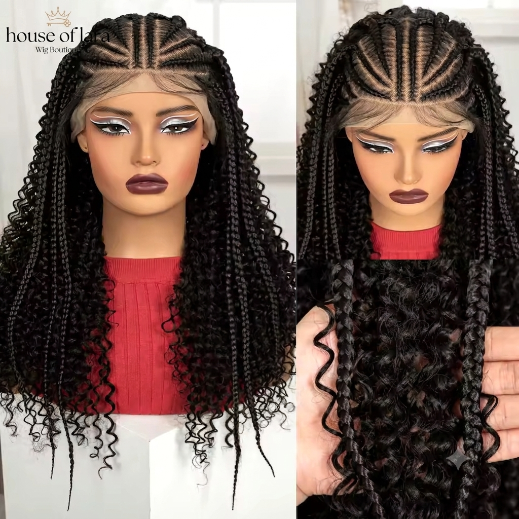 13x6 Lace Frontal Synthetic Braids Wig 22 Inches Cornrow Braided Wig with Curly Handmade Knotless Braiding Wig Content ID: ukvfduk62q