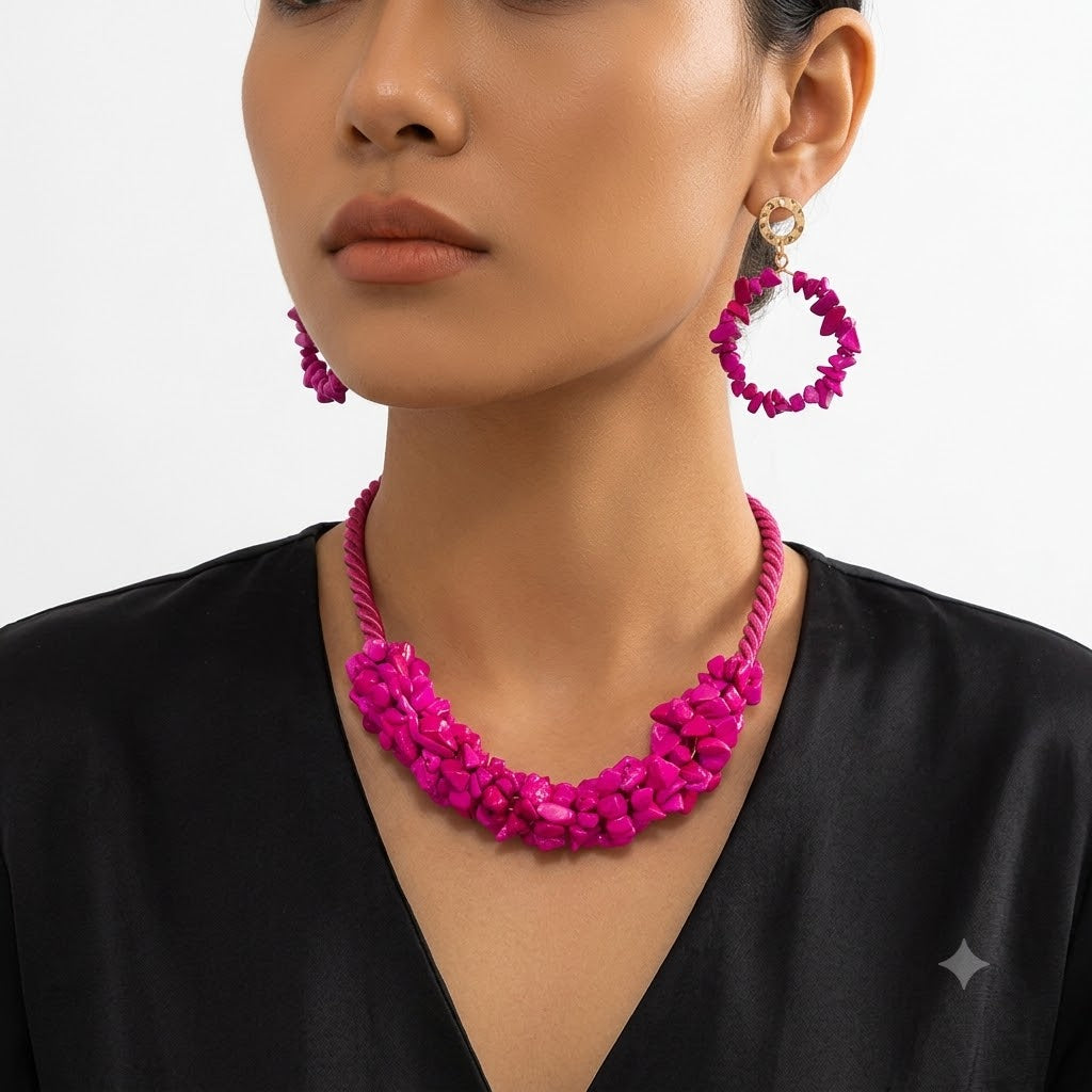 Fuchsia Flame Statement Necklace Set