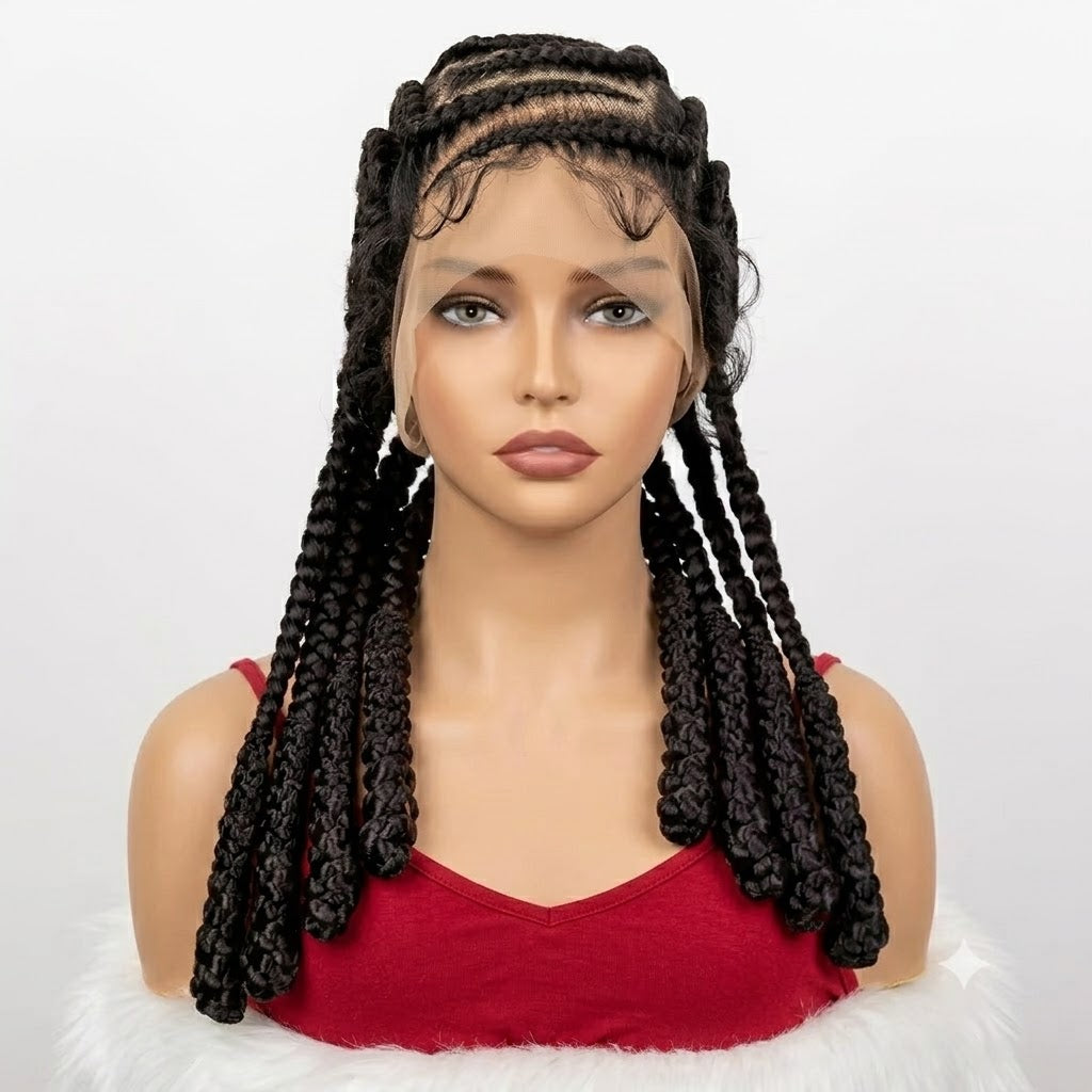 Synthetic Afro Braided Wig Full Lace Cornrow Box Braids Wig 18 inches Lace Frontal Braiding Wig for African Black Women