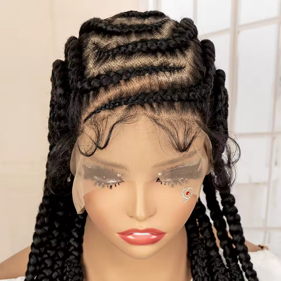Synthetic Afro Braided Wig Full Lace Cornrow Box Braids Wig 18 inches Lace Frontal Braiding Wig for African Black Women