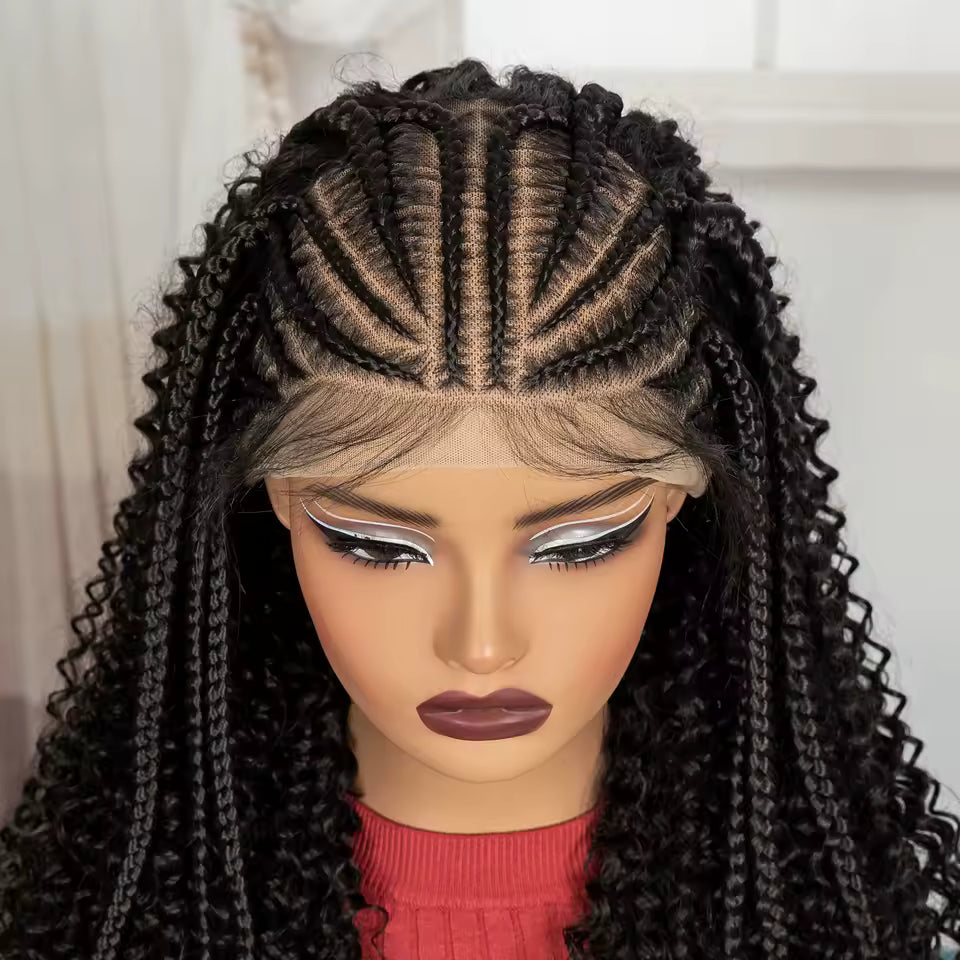 13x6 Lace Frontal Synthetic Braids Wig 22 Inches Cornrow Braided Wig with Curly Handmade Knotless Braiding Wig Content ID: ukvfduk62q