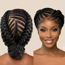 12"Cornrow Braided Bun Updo Wig Synthetic Knotless Box full Lace Front wig African Braided wig for black  Wigs