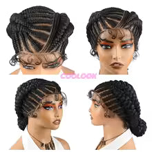 12"Cornrow Braided Bun Updo Wig Synthetic Knotless Box full Lace Front wig African Braided wig for black  Wigs