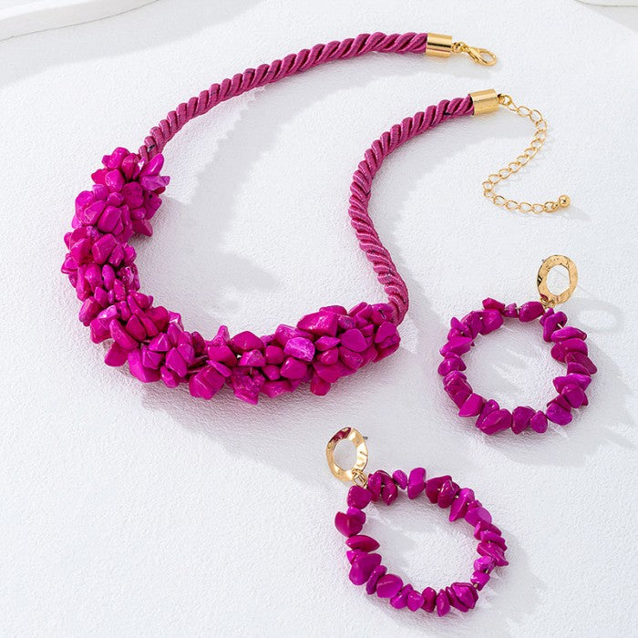 Fuchsia Flame Statement Necklace Set