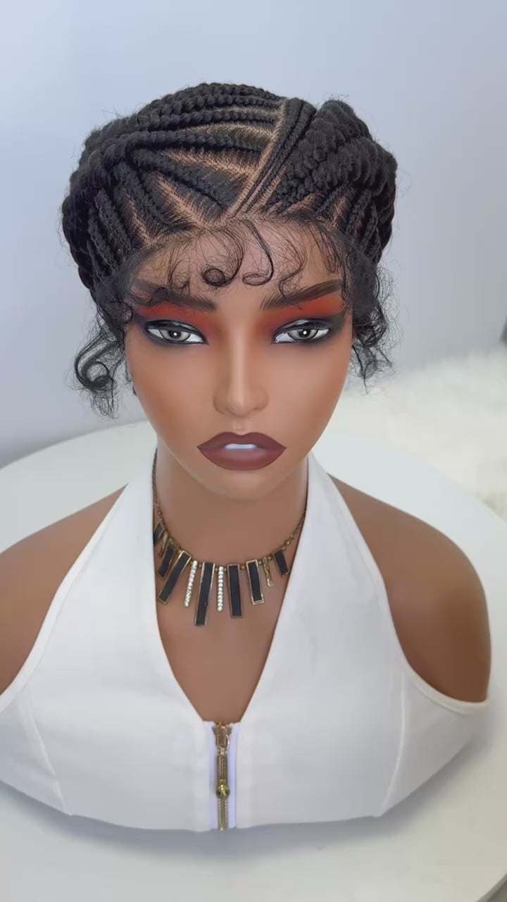 12"Cornrow Braided Bun Updo Wig Synthetic Knotless Box full Lace Front wig African Braided wig for black  Wigs