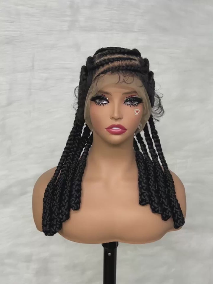 Synthetic Afro Braided Wig Full Lace Cornrow Box Braids Wig 18 inches Lace Frontal Braiding Wig for African Black Women