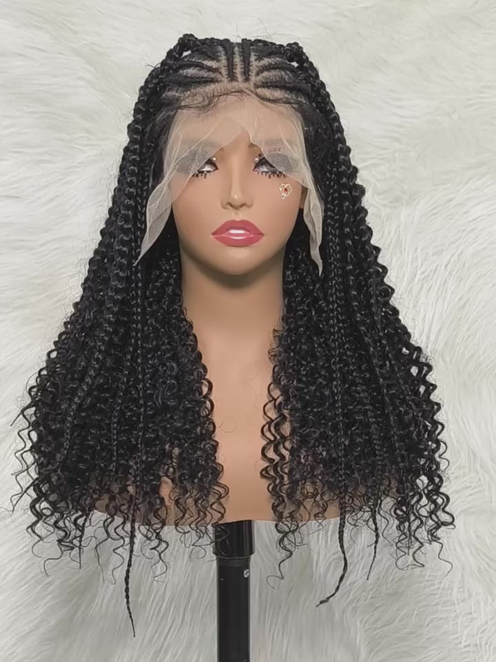 13x6 Lace Frontal Synthetic Braids Wig 22 Inches Cornrow Braided Wig with Curly Handmade Knotless Braiding Wig Content ID: ukvfduk62q