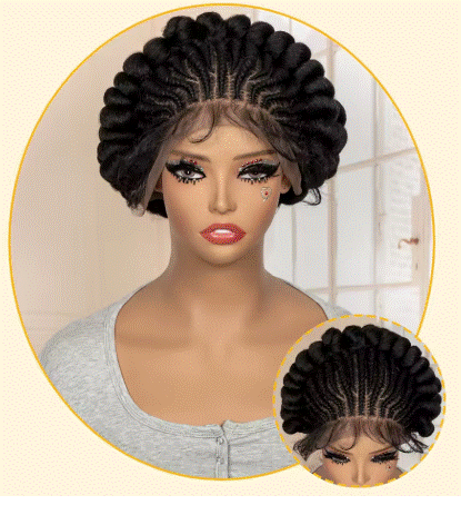 New Synthetic Full Lace Handmade Bantu Braided Wigs African Hair Wig for Black Women Short Cute Knotless Box Braiding Wig