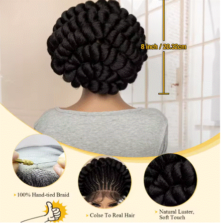 New Synthetic Full Lace Handmade Bantu Braided Wigs African Hair Wig for Black Women Short Cute Knotless Box Braiding Wig