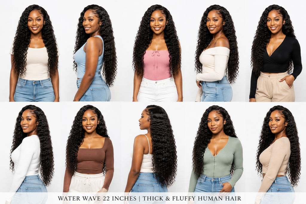 premium 22 inches 100% human hair water waves wig