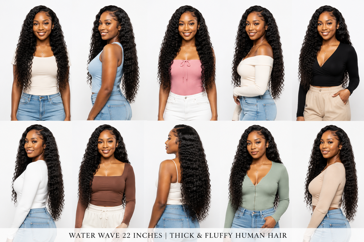 premium 22 inches 100% human hair water waves wig